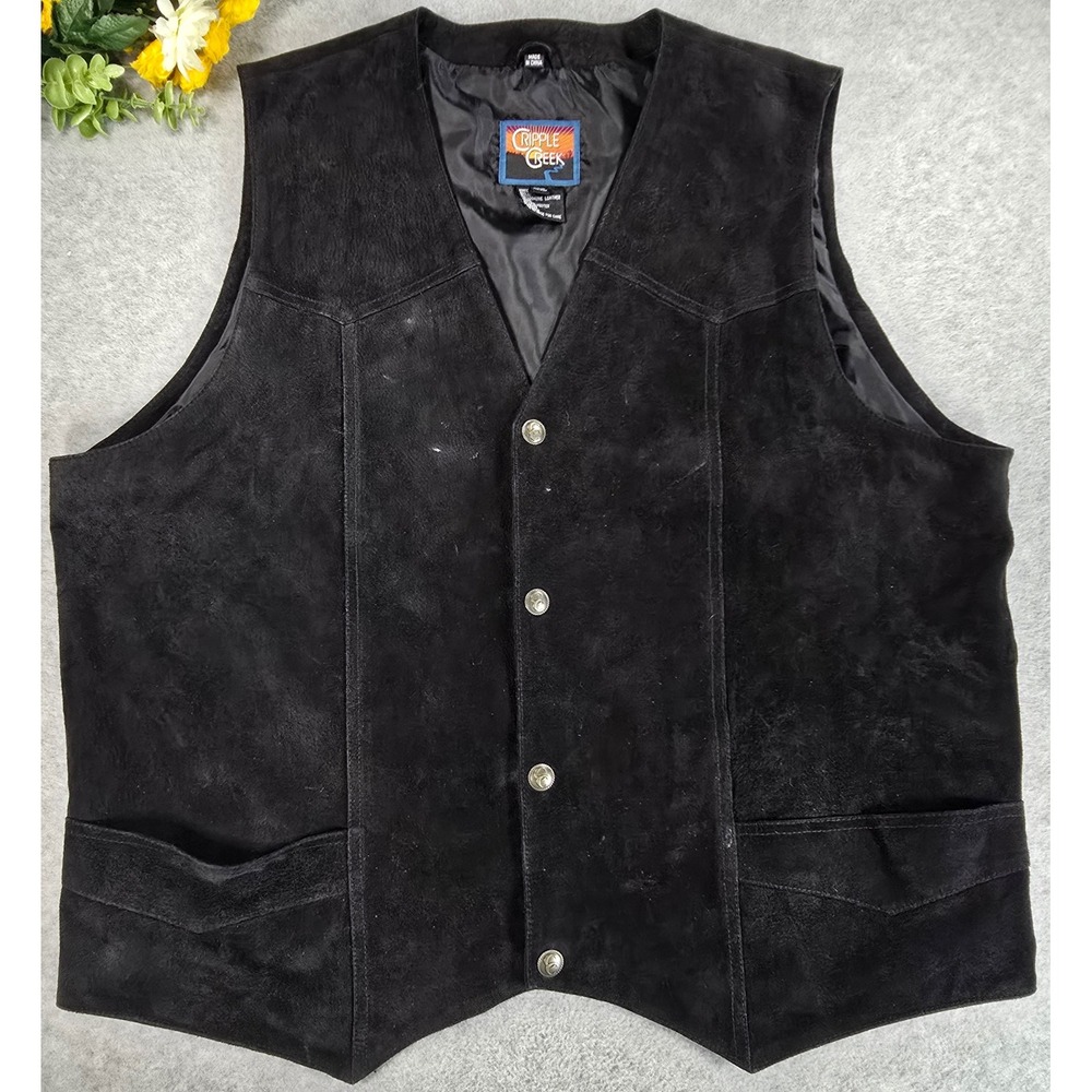 Cripple Creek Vest Mens XXXL Black Western Suede Leather Snap Front Waistcoat